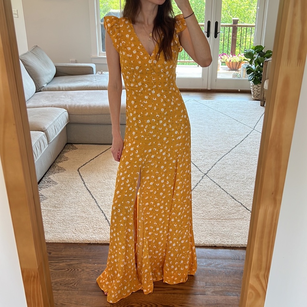 Lulus Yellow Floral Maxi with Slit